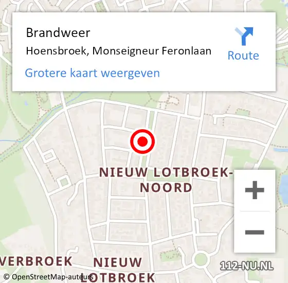 Locatie op kaart van de 112 melding: Brandweer Hoensbroek, Monseigneur Feronlaan op 14 maart 2015 13:36