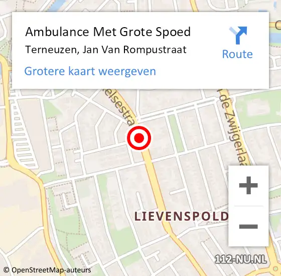 Locatie op kaart van de 112 melding: Ambulance Met Grote Spoed Naar Terneuzen, Jan Van Rompustraat op 14 maart 2015 13:45