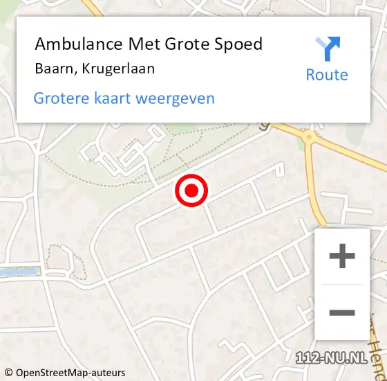 Locatie op kaart van de 112 melding: Ambulance Met Grote Spoed Naar Baarn, Krugerlaan op 14 maart 2015 14:43