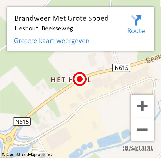 Locatie op kaart van de 112 melding: Brandweer Met Grote Spoed Naar Lieshout, Beekseweg op 14 maart 2015 15:47