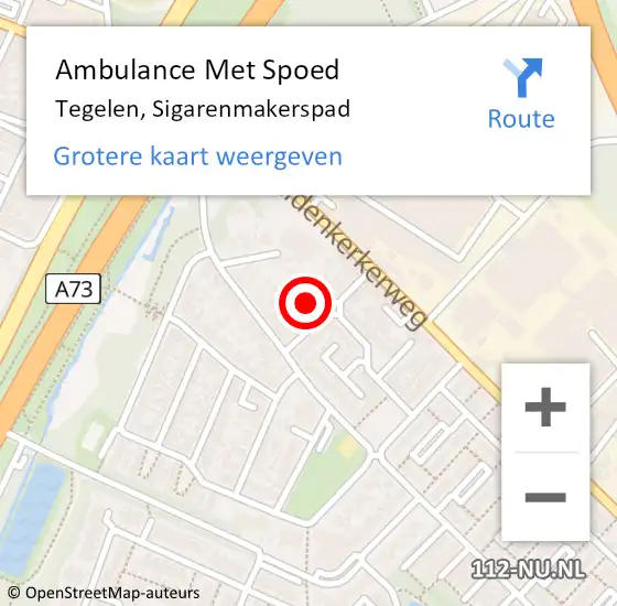 Locatie op kaart van de 112 melding: Ambulance Met Spoed Naar Tegelen, Sigarenmakerspad op 14 maart 2015 18:19