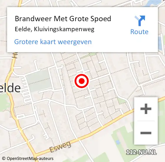 Locatie op kaart van de 112 melding: Brandweer Met Grote Spoed Naar Eelde, Kluivingskampenweg op 14 maart 2015 18:24