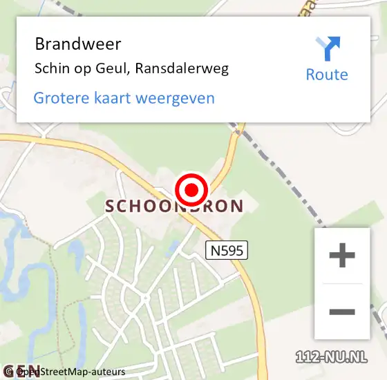 Locatie op kaart van de 112 melding: Brandweer Schin op Geul, Ransdalerweg op 14 maart 2015 20:09