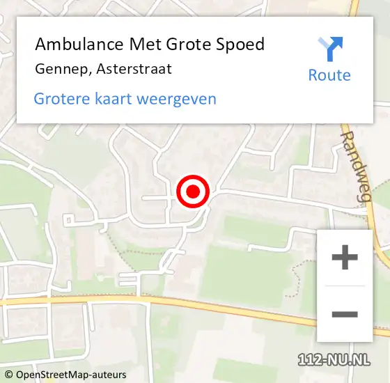 Locatie op kaart van de 112 melding: Ambulance Met Grote Spoed Naar Gennep, Asterstraat op 14 maart 2015 22:16