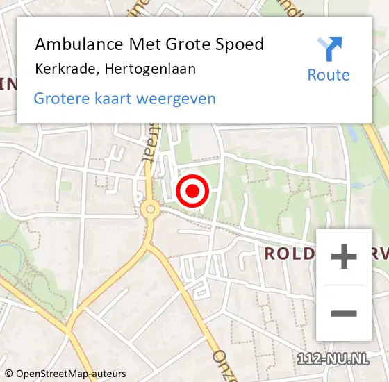 Locatie op kaart van de 112 melding: Ambulance Met Grote Spoed Naar Kerkrade, Hertogenlaan op 15 maart 2015 01:38