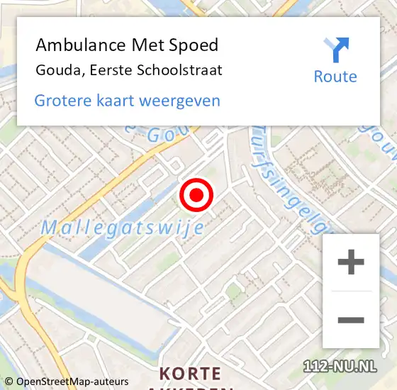 Locatie op kaart van de 112 melding: Ambulance Met Spoed Naar Gouda, Eerste Schoolstraat op 15 maart 2015 05:05