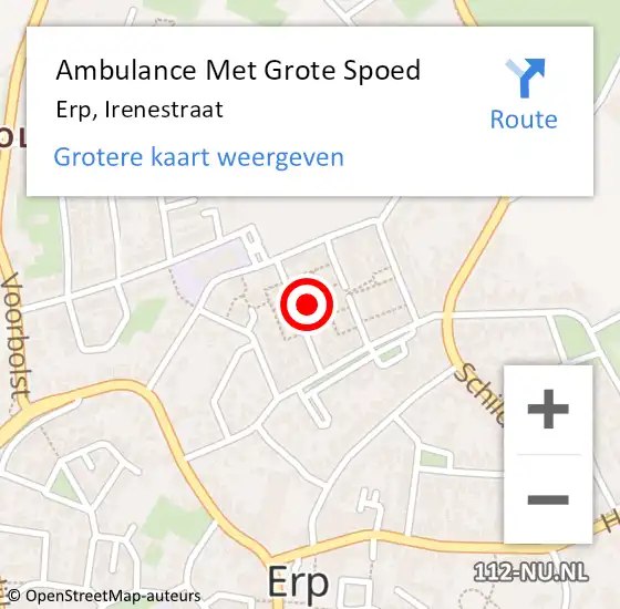 Locatie op kaart van de 112 melding: Ambulance Met Grote Spoed Naar Erp, Irenestraat op 15 maart 2015 06:22