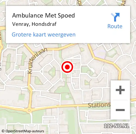 Locatie op kaart van de 112 melding: Ambulance Met Spoed Naar Venray, Hondsdraf op 15 maart 2015 09:39