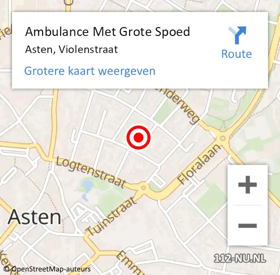 Locatie op kaart van de 112 melding: Ambulance Met Grote Spoed Naar Asten, Violenstraat op 15 maart 2015 11:46