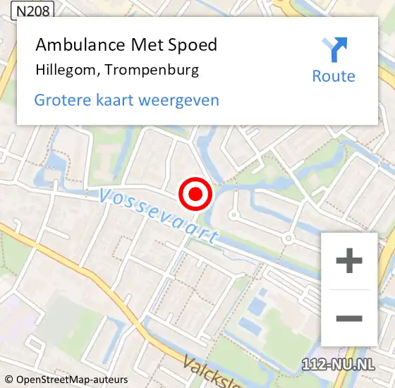 Locatie op kaart van de 112 melding: Ambulance Met Spoed Naar Hillegom, Trompenburg op 15 maart 2015 12:24