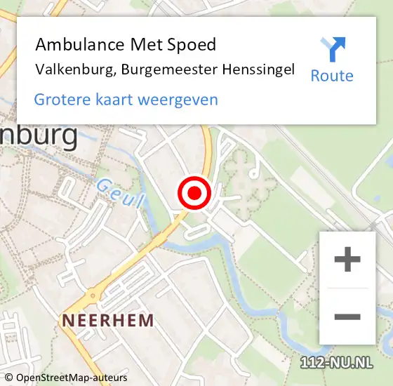 Locatie op kaart van de 112 melding: Ambulance Met Spoed Naar Valkenburg, Burgemeester Henssingel op 15 maart 2015 12:57