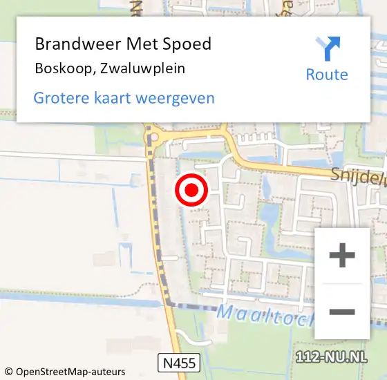 Locatie op kaart van de 112 melding: Brandweer Met Spoed Naar Boskoop, Zwaluwplein op 15 maart 2015 15:15