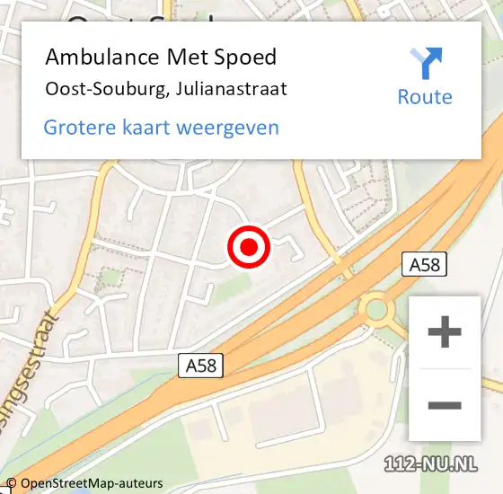 Locatie op kaart van de 112 melding: Ambulance Met Spoed Naar Oost-Souburg, Julianastraat op 15 maart 2015 16:44