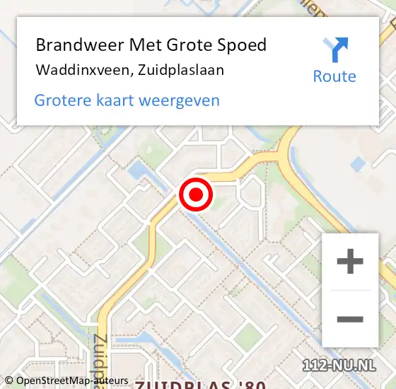 Locatie op kaart van de 112 melding: Brandweer Met Grote Spoed Naar Waddinxveen, Zuidplaslaan op 15 maart 2015 17:09