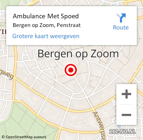 Locatie op kaart van de 112 melding: Ambulance Met Spoed Naar Bergen op Zoom, Penstraat op 15 maart 2015 18:35