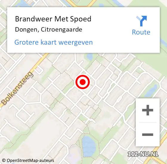 Locatie op kaart van de 112 melding: Brandweer Met Spoed Naar Dongen, Citroengaarde op 15 maart 2015 19:20