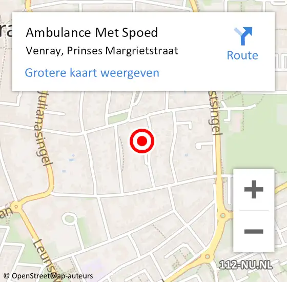 Locatie op kaart van de 112 melding: Ambulance Met Spoed Naar Venray, Prinses Margrietstraat op 15 maart 2015 19:45