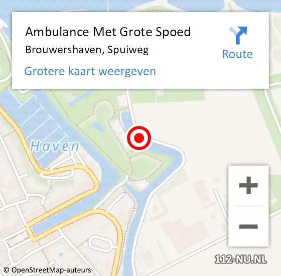 Locatie op kaart van de 112 melding: Ambulance Met Grote Spoed Naar Brouwershaven, Spuiweg op 1 november 2013 19:22