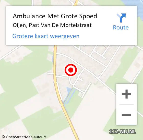 Locatie op kaart van de 112 melding: Ambulance Met Grote Spoed Naar Oijen, Past Van De Mortelstraat op 16 maart 2015 03:44