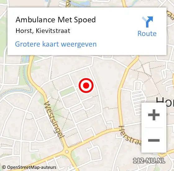 Locatie op kaart van de 112 melding: Ambulance Met Spoed Naar Horst, Kievitstraat op 16 maart 2015 05:19