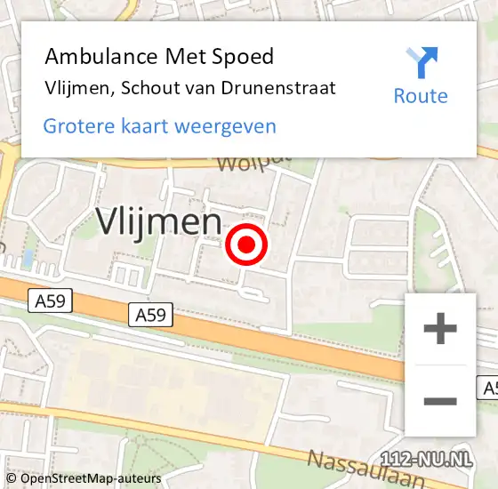 Locatie op kaart van de 112 melding: Ambulance Met Spoed Naar Vlijmen, Schout van Drunenstraat op 16 maart 2015 06:38