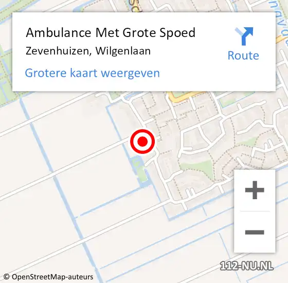 Locatie op kaart van de 112 melding: Ambulance Met Grote Spoed Naar Zevenhuizen, Wilgenlaan op 16 maart 2015 07:41