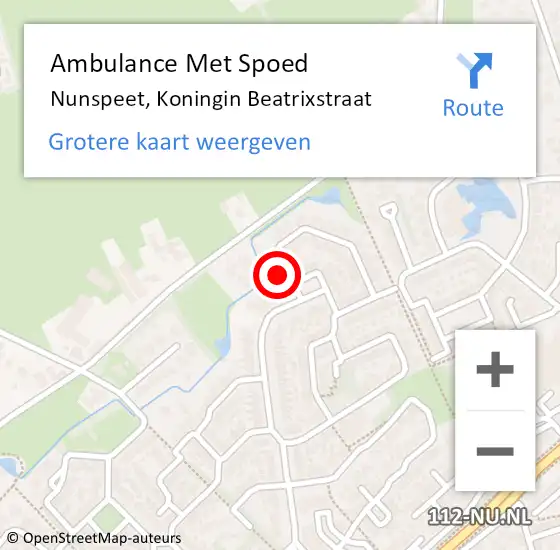 Locatie op kaart van de 112 melding: Ambulance Met Spoed Naar Nunspeet, Koningin Beatrixstraat op 16 maart 2015 07:54