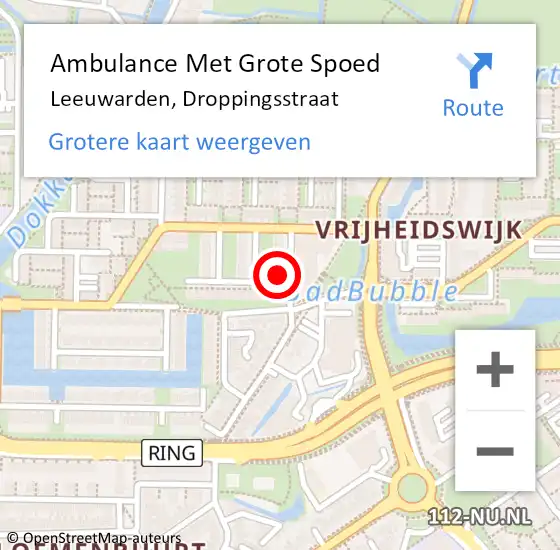 Locatie op kaart van de 112 melding: Ambulance Met Grote Spoed Naar Leeuwarden, Droppingsstraat op 16 maart 2015 09:10