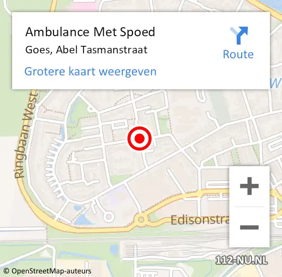 Locatie op kaart van de 112 melding: Ambulance Met Spoed Naar Goes, Abel Tasmanstraat op 16 maart 2015 11:10