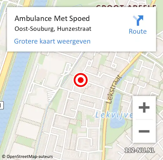 Locatie op kaart van de 112 melding: Ambulance Met Spoed Naar Oost-Souburg, Hunzestraat op 16 maart 2015 12:02