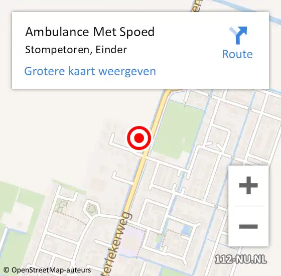 Locatie op kaart van de 112 melding: Ambulance Met Spoed Naar Stompetoren, Einder op 16 maart 2015 13:08