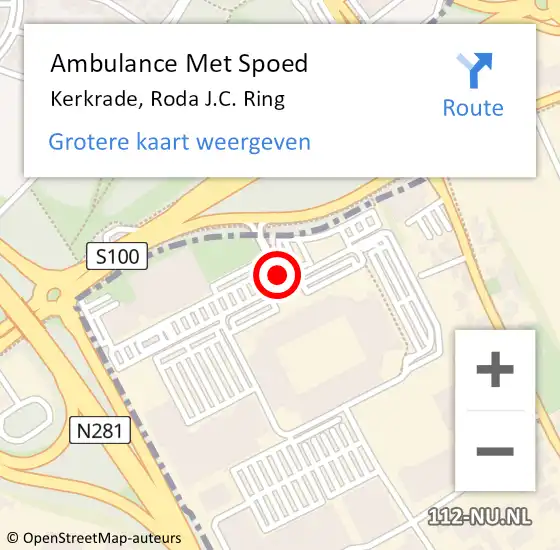 Locatie op kaart van de 112 melding: Ambulance Met Spoed Naar Kerkrade, Roda J.C. Ring op 16 maart 2015 13:35