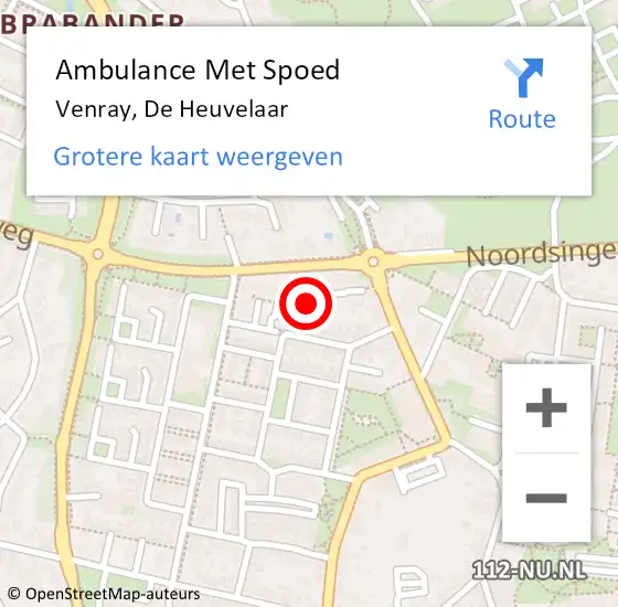 Locatie op kaart van de 112 melding: Ambulance Met Spoed Naar Venray, De Heuvelaar op 16 maart 2015 14:10