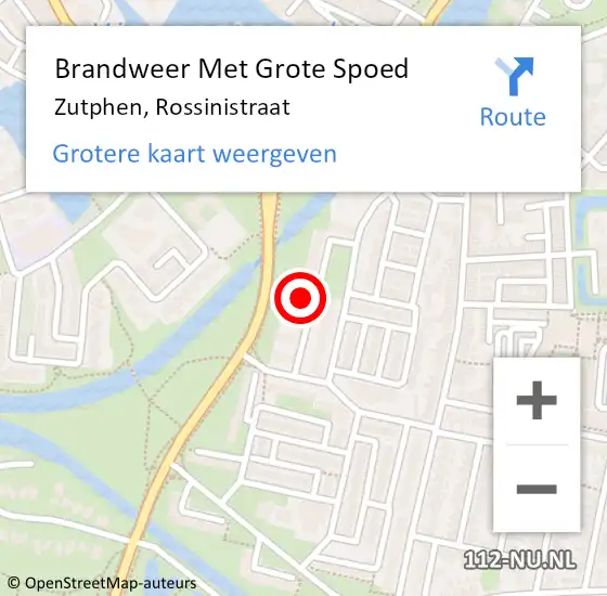 Locatie op kaart van de 112 melding: Brandweer Met Grote Spoed Naar Zutphen, Rossinistraat op 16 maart 2015 14:48