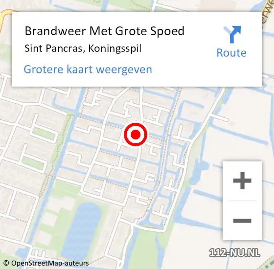 Locatie op kaart van de 112 melding: Brandweer Met Grote Spoed Naar Sint Pancras, Koningsspil op 16 maart 2015 16:45