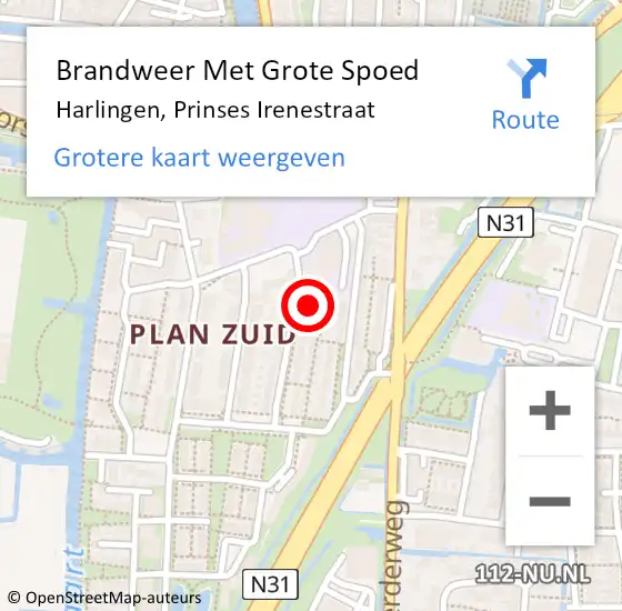 Locatie op kaart van de 112 melding: Brandweer Met Grote Spoed Naar Harlingen, Prinses Irenestraat op 16 maart 2015 18:09