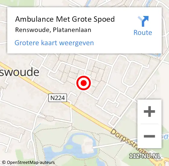 Locatie op kaart van de 112 melding: Ambulance Met Grote Spoed Naar Renswoude, Platanenlaan op 16 maart 2015 18:14