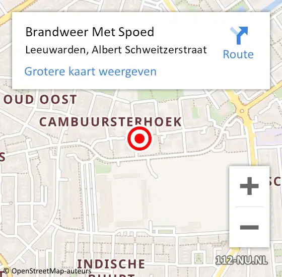 Locatie op kaart van de 112 melding: Brandweer Met Spoed Naar Leeuwarden, Albert Schweitzerstraat op 16 maart 2015 19:29