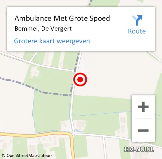 Locatie op kaart van de 112 melding: Ambulance Met Grote Spoed Naar Bemmel, De Vergert op 16 maart 2015 19:38