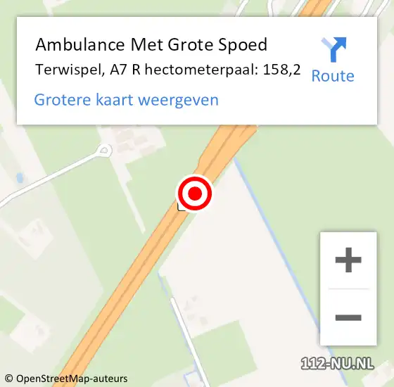 Locatie op kaart van de 112 melding: Ambulance Met Grote Spoed Naar Terwispel, A7 R hectometerpaal: 158,2 op 16 maart 2015 20:38