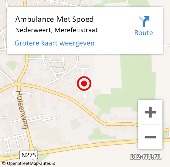 Locatie op kaart van de 112 melding: Ambulance Met Spoed Naar Nederweert, Merefeltstraat op 16 maart 2015 21:45