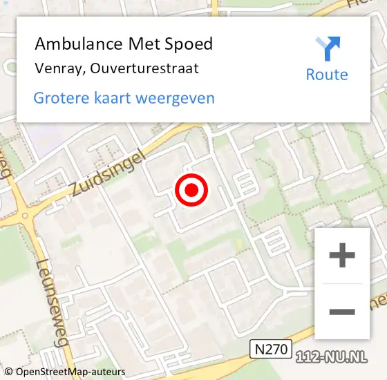 Locatie op kaart van de 112 melding: Ambulance Met Spoed Naar Venray, Ouverturestraat op 17 maart 2015 08:38