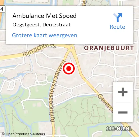 Locatie op kaart van de 112 melding: Ambulance Met Spoed Naar Oegstgeest, Deutzstraat op 17 maart 2015 12:32