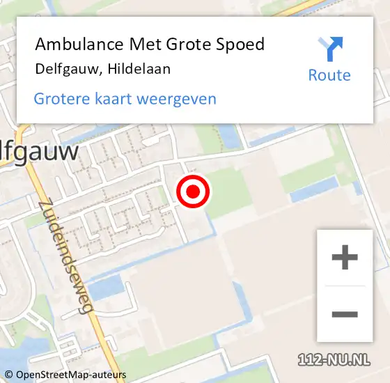 Locatie op kaart van de 112 melding: Ambulance Met Grote Spoed Naar Delfgauw, Hildelaan op 17 maart 2015 12:38