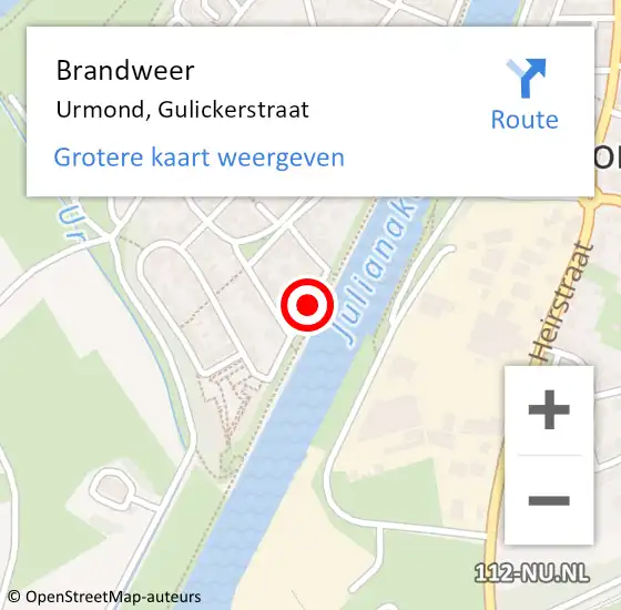 Locatie op kaart van de 112 melding: Brandweer Urmond, Gulickerstraat op 17 maart 2015 12:51