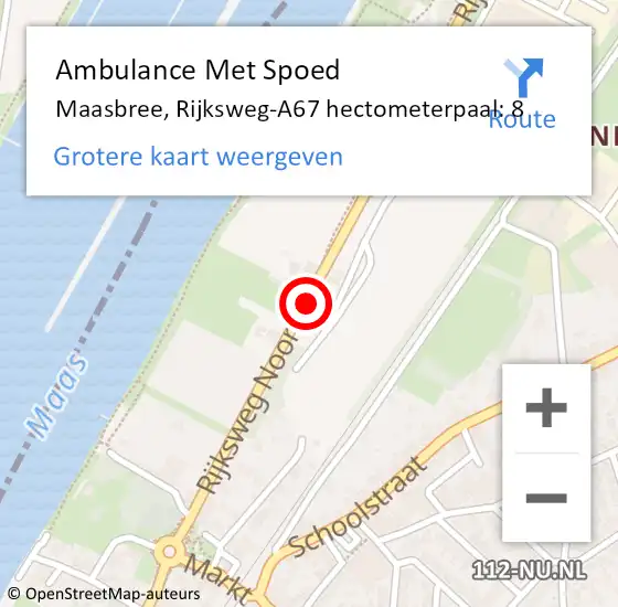 Locatie op kaart van de 112 melding: Ambulance Met Spoed Naar Maasbree, Rijksweg-A67 hectometerpaal: 8 op 17 maart 2015 13:41