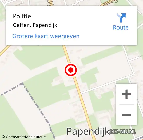 Locatie op kaart van de 112 melding: Politie Geffen, Papendijk op 2 november 2013 00:14