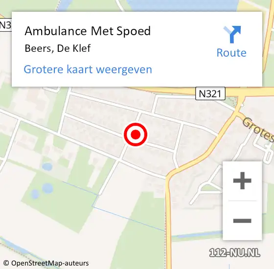 Locatie op kaart van de 112 melding: Ambulance Met Spoed Naar Beers, De Klef op 17 maart 2015 15:39