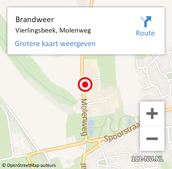 Locatie op kaart van de 112 melding: Brandweer Vierlingsbeek, Molenweg op 17 maart 2015 20:32