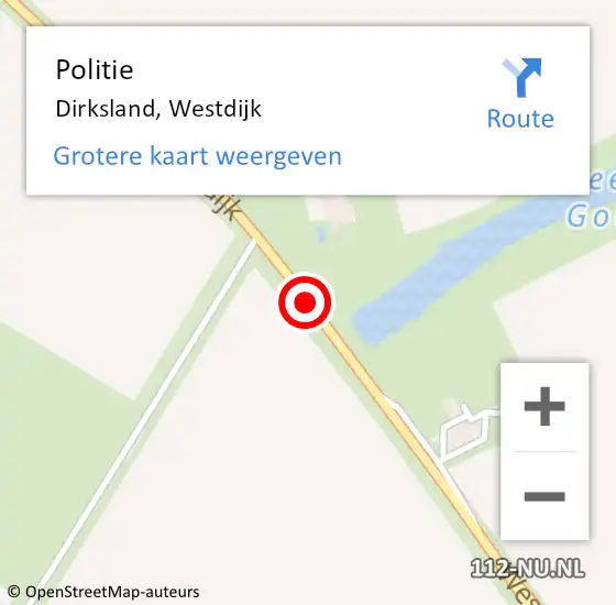 Locatie op kaart van de 112 melding: Politie Dirksland, Westdijk op 17 maart 2015 20:53